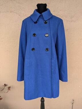 💜Calvin Klein Royal Blue Wool Blend Double-Breasted Peacoat